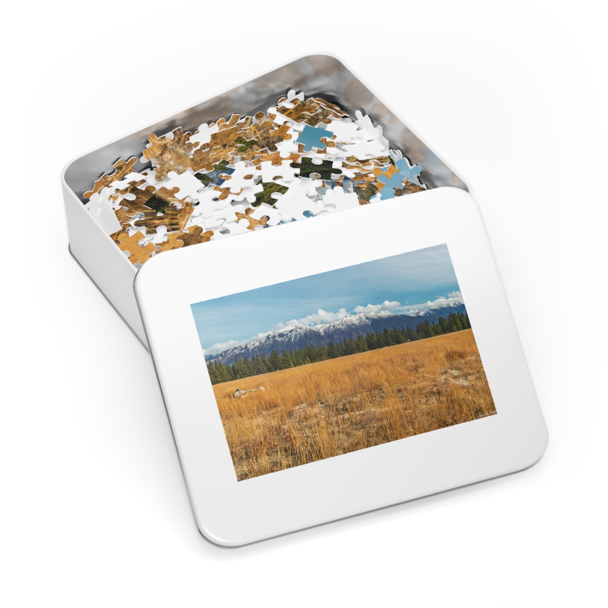 Jigsaw Puzzle with Tin — Mountain Meadow Scenic Landscape Puzzle Gift