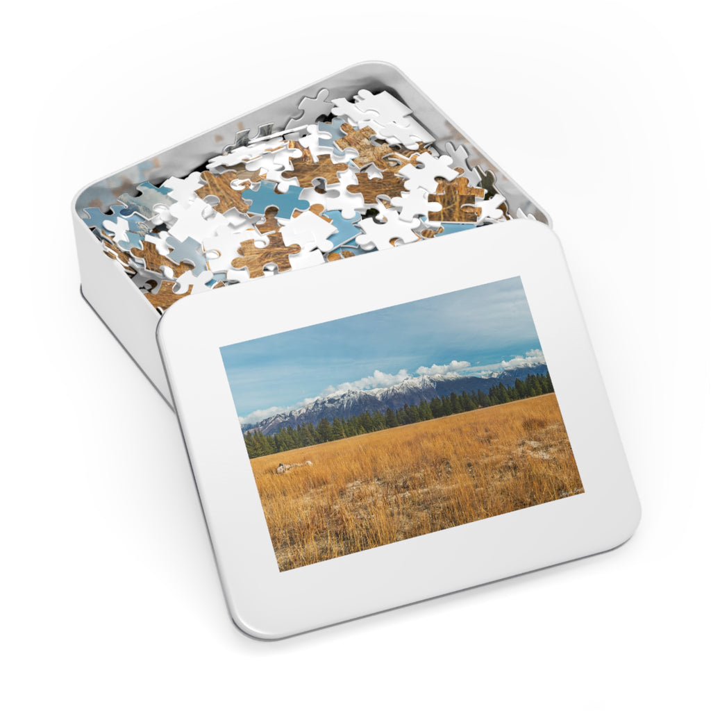 Jigsaw Puzzle with Tin — Mountain Meadow Scenic Landscape Puzzle Gift