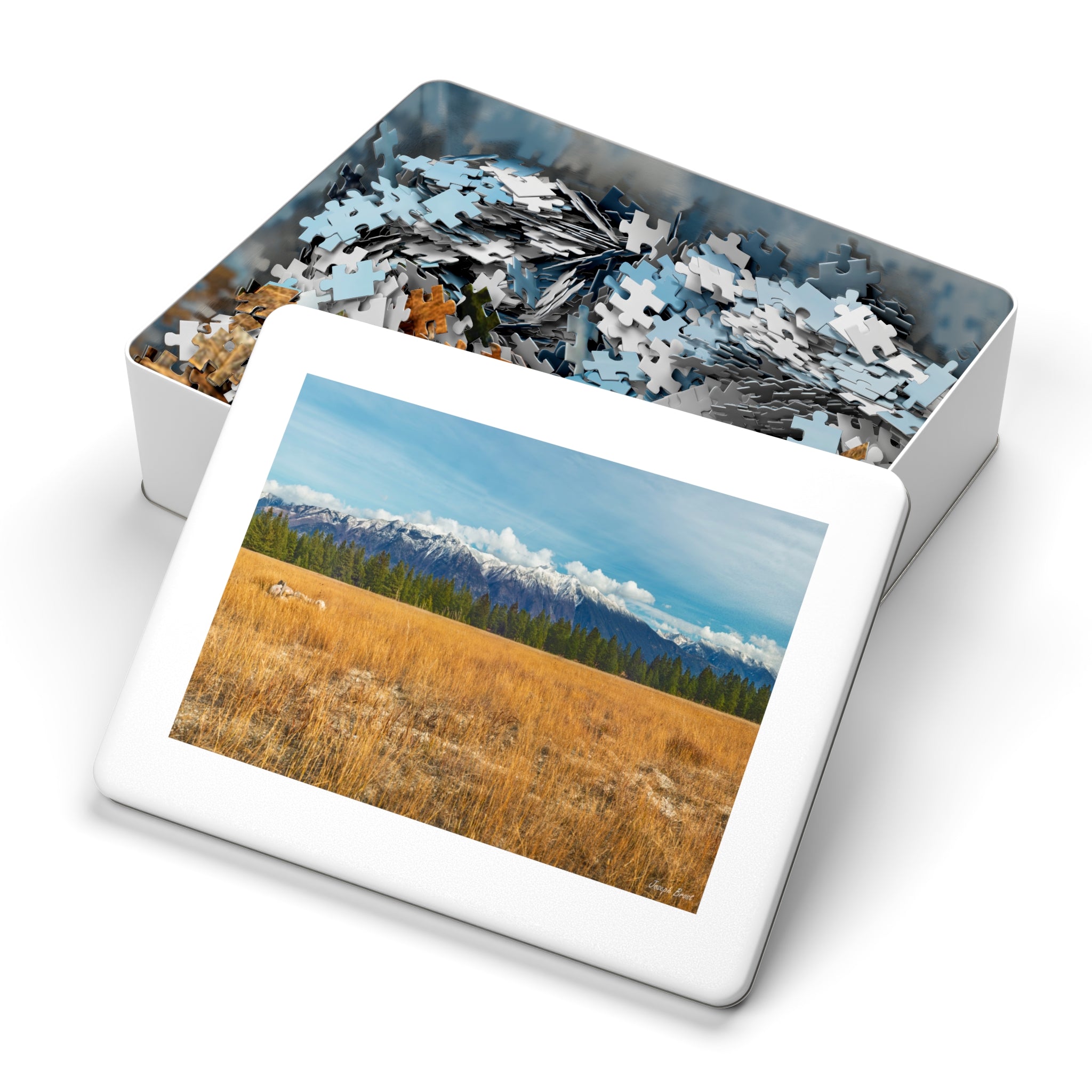 Jigsaw Puzzle with Tin — Mountain Meadow Scenic Landscape Puzzle Gift